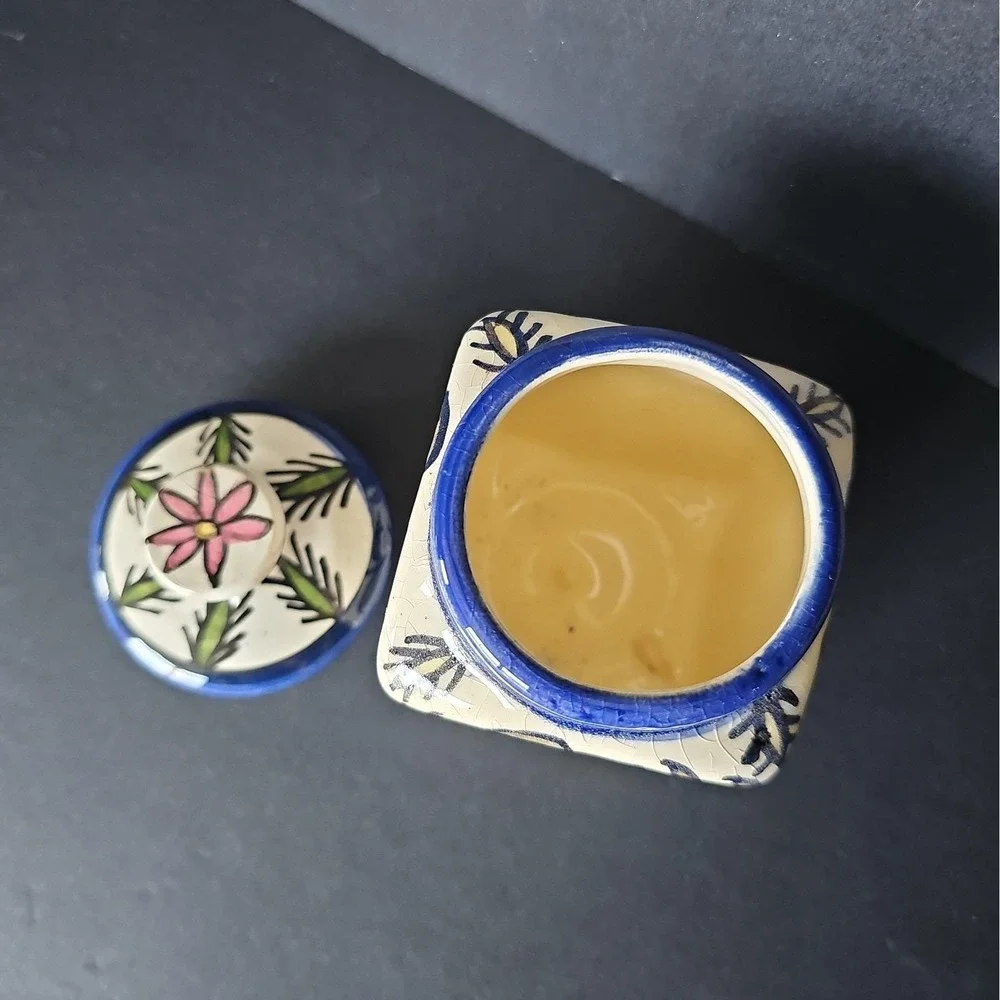 Hand Painted Jerusalem Old City Ceramic Floral Lidded Jar Signed Glossy